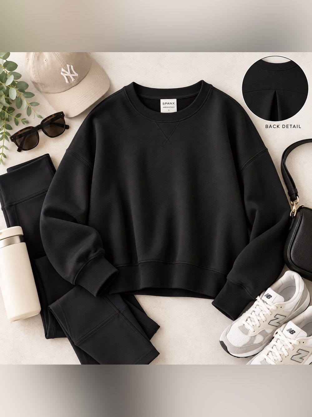 SPANX AirEssentials Black Crewneck Pullover Sweatshirt Size Small Oversized